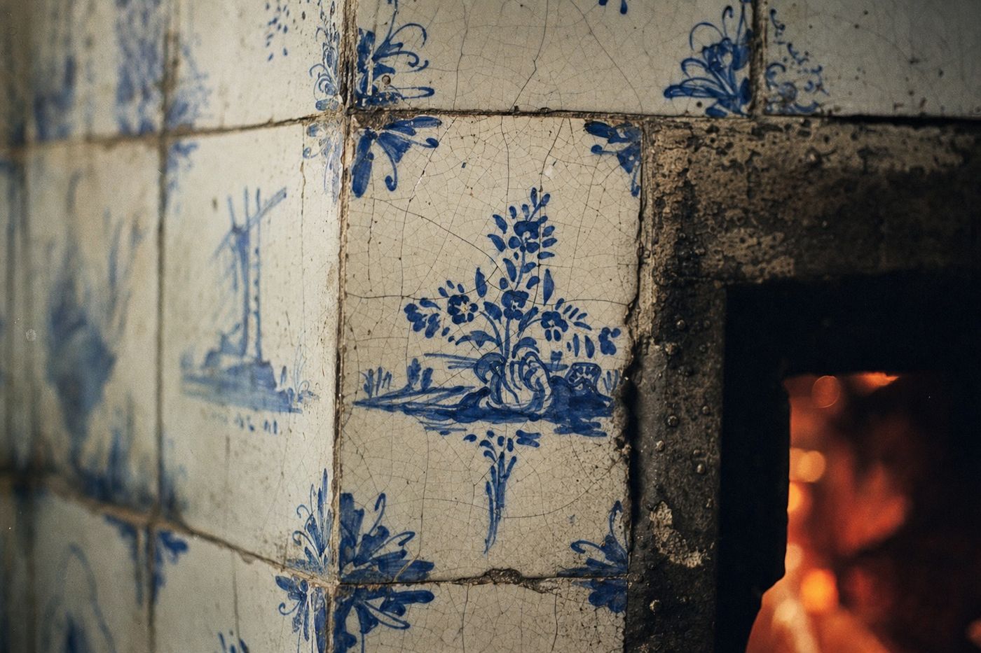 Delfts blauwe tegels rond de schouw